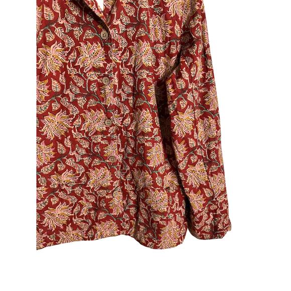 The Vermont Country Store Red Floral Block Print Button Up Jacket Womans Large - Picture 6 of 9